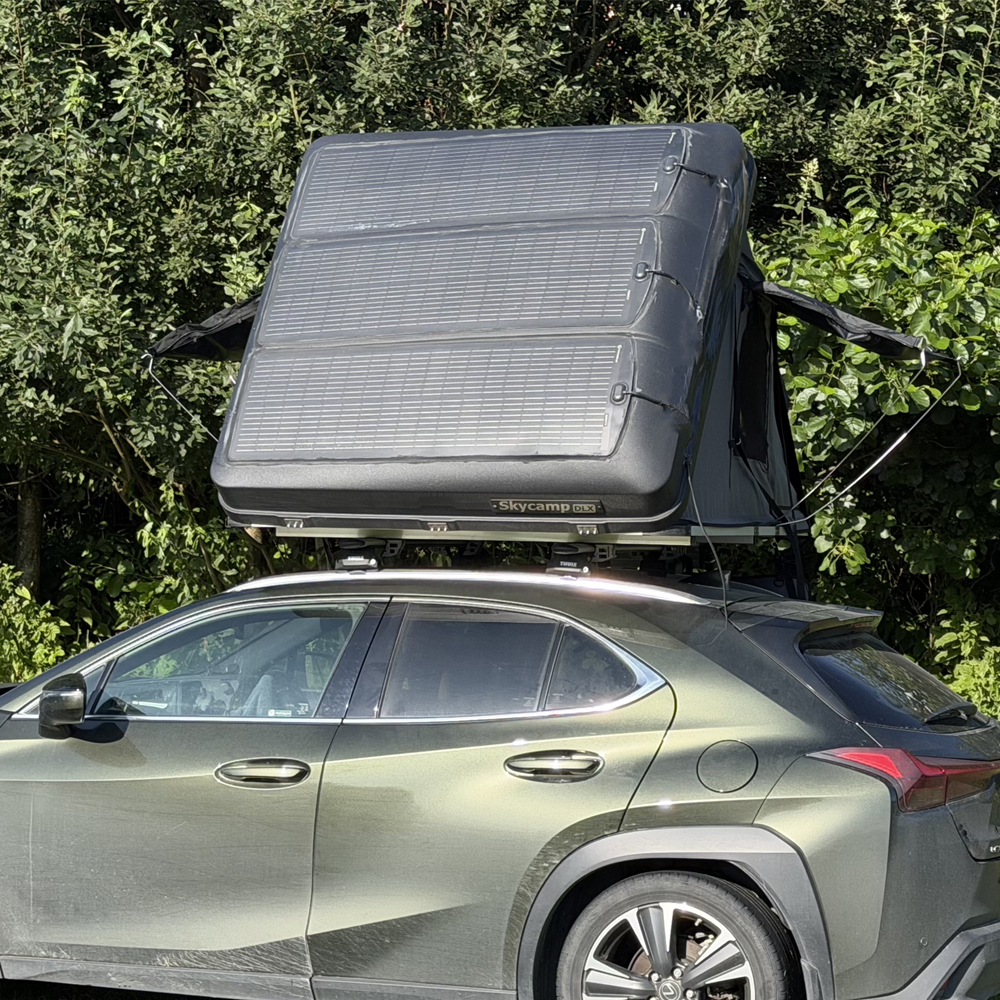 iKamper Skycamp DLX rooftop tent with 240W flexible solar panels
